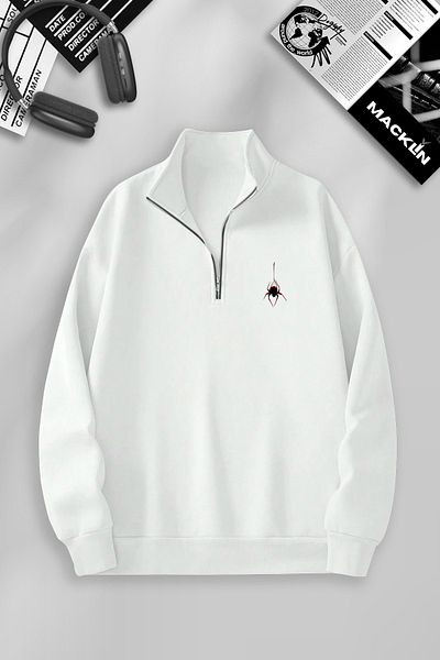 dioscurias Spider Printed Unisex Basic Sweatshirt - Half Zipper, Stand Collar
