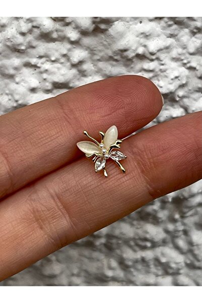 ds denizden silver Tekli Gümüş Ay Taşı Kelebek Küpe - 1 Adet