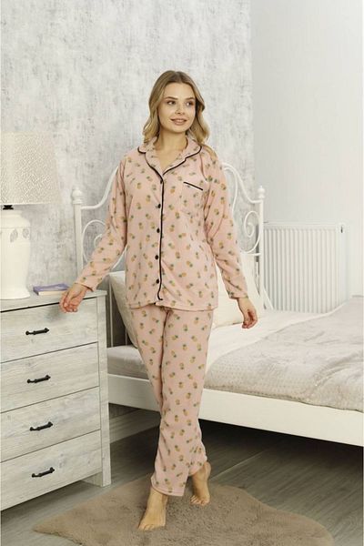 Petek Collection Winter Pink Pineapple Printed Fleece Pajama Set