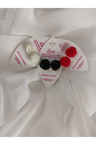 Bulut Bijuteri Aksesuar Rose Figured Earrings (3 Pieces)
