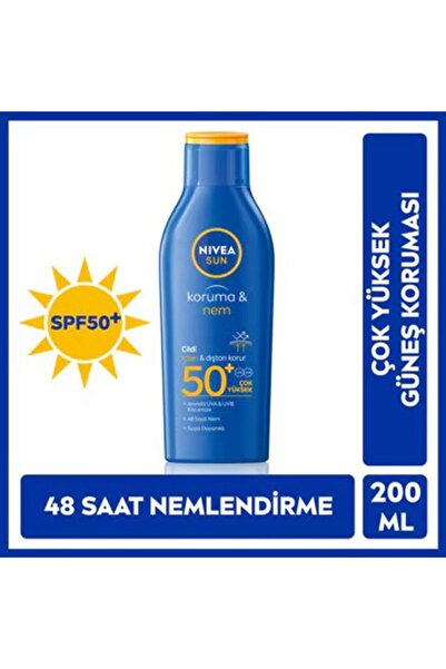 NIVEA Sun SPF50+ Güneş Koruyucu & 48 Nemlendirici Güneş Losyonu 200 ml