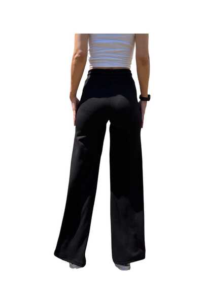The muscey Women's Black Elastic Waist Wide Leg Trousers