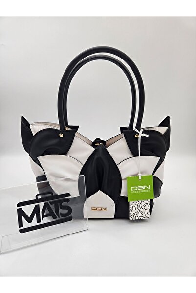 DSN Yapraklı El Çantası Siyah Beyaz