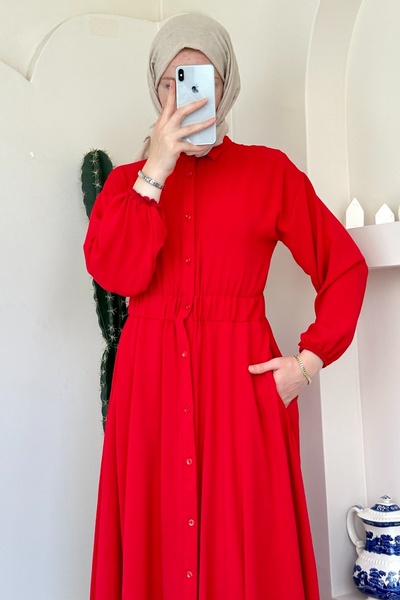 ModaAycan Red Ma154 Model Buttoned Dress