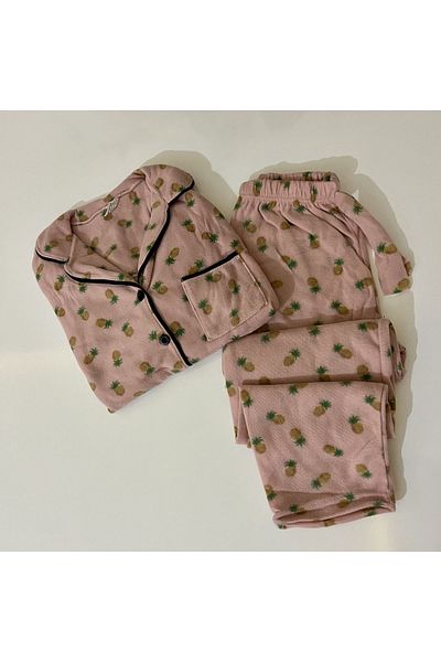 Petek Collection Winter Pink Pineapple Printed Fleece Pajama Set