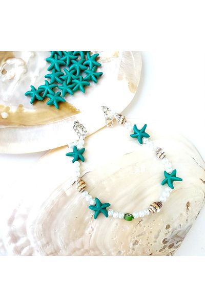 By Song Aksesuar Pearl Anklet with Sea Star and Shell