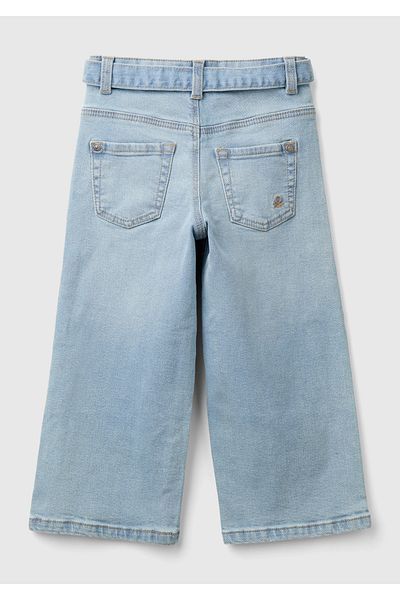 United Colors of Benetton Kız Çocuk Denim Arka Cebi Logo Detaylı Beli Kuşaklı Geniş Paça Pantolon