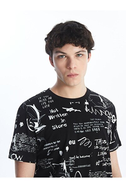 LC Waikiki Ανδρικό χτενισμένο βαμβακερό μπλουζάκι XSIDE New Pattern Black Crew Neck