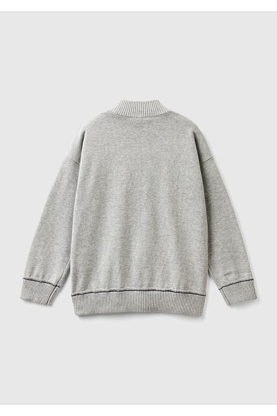 United Colors of Benetton Сив меланж кардиган за момче - лого, цип, яка тип „стоп“