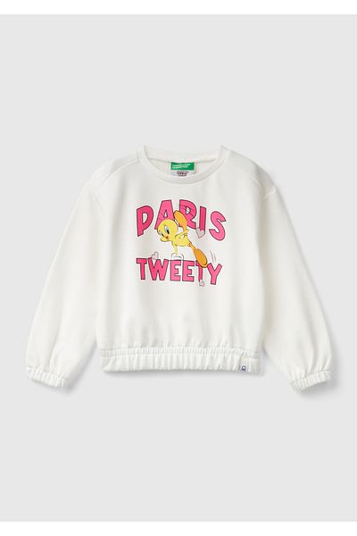 United Colors of Benetton Alb Lola Bunny Printed - Hanorac pentru fete cu decolteu
