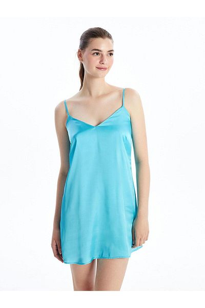 LC Waikiki Lcw Dream Turquoise V-Neck Women's Nightgown - Solid Straps