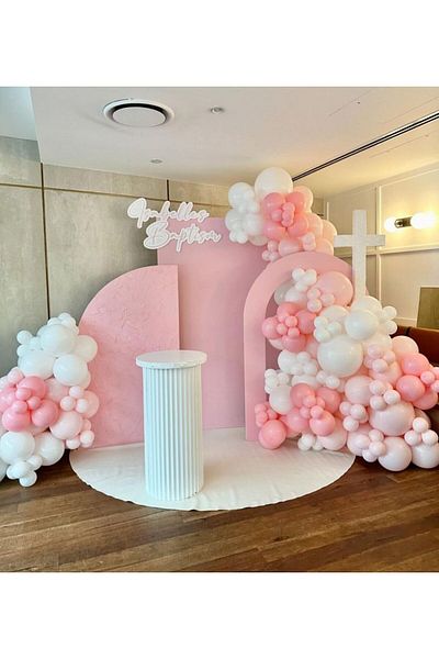 Çemrek Süs Parti Powder Pink Flamingo Pink White Balloon Chain Set 100 pcs