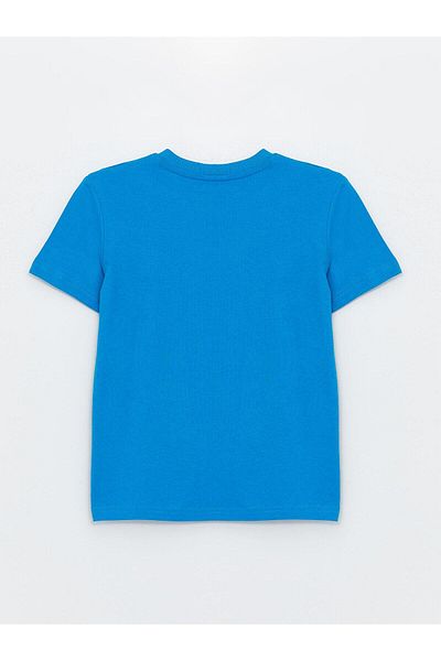 LC Waikiki Tricou pentru copii LCW pentru băieți - albastru vibrant, decolteu, imprimat, cu paiete reversibile, mânecă scurtă