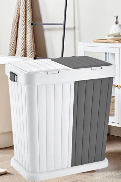 DEYHOME Twins Iki Bölmeli Kirli Çamaşır Sepeti Dokunmatik Kapak Evsel Atık Çok Amaçlı Kutu 80 Lt