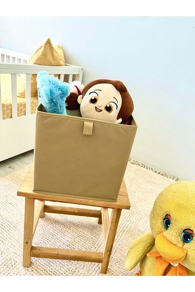 harev home collection Beige In-Cabinet Laundry Toy Organizer - 3 Pieces, Without Lid, Folding Storage Box 30X30X30 cm