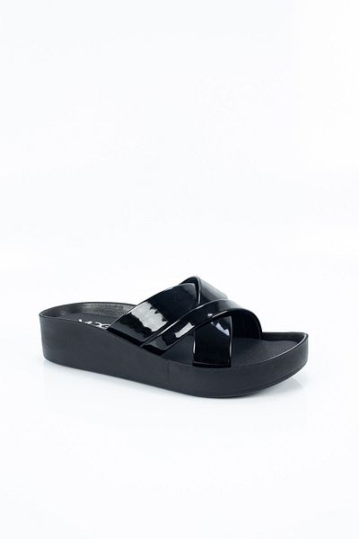 Voga Women's Black Shiny Orthopedic Slippers