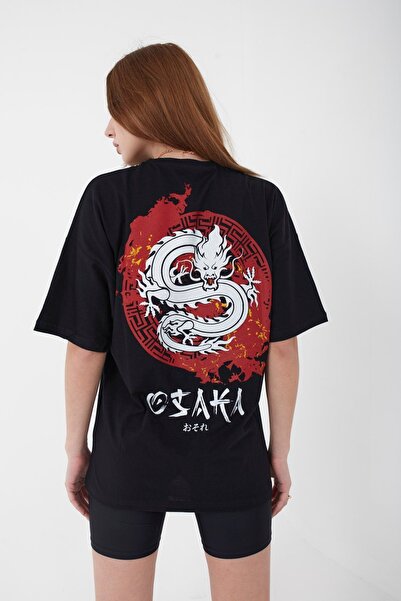 Mad&Calf Unisex Oversize Osaka εμπριμέ μαύρο μπλουζάκι