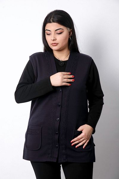 Laden Women's Steel Knit Knitwear Non-Pilling Plus Size Winter Beaded Mother Dark Blue Thick Vest