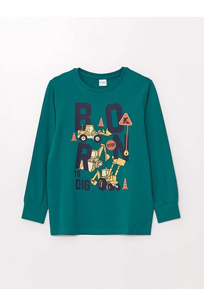 LC Waikiki Lcw Dream Boys Pajamas Set - Medium Green, Crew Neck, Long Sleeve