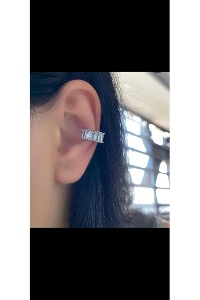 Aylish Bijuteri Silver Big Stone Earcuff Hole-Free Earrings (Single)