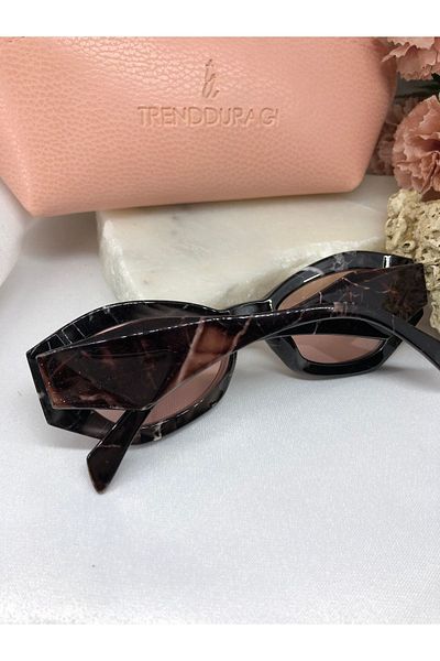 Di Caprio Marble Patterned Gamy Design Black Women's Sunglasses