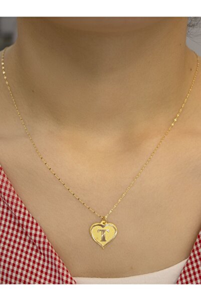 Zeynepli gold & jewelry 14 Ayar Altın Kalpli T Harfli Kolye