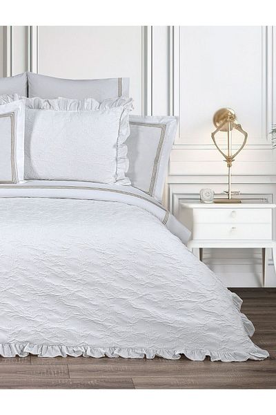 rüya pike Lady-White Double Ruffled 100% Cotton Bedspread Set