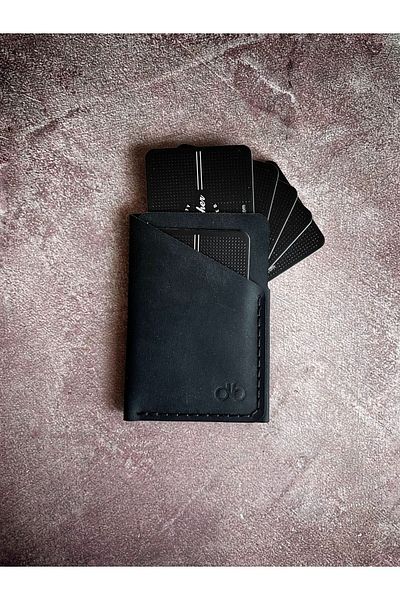 Safir Leather Suport pentru carduri din piele naturală de culoare neagră - lucrat manual, elegant și durabil