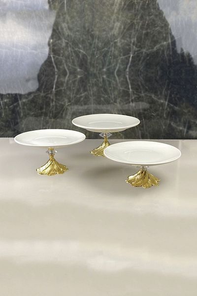 MAY HOME كاند طقم تقديم بورسلين ذو قاعدة معدنية 3 قطع 26 سم - 23 سم × 2