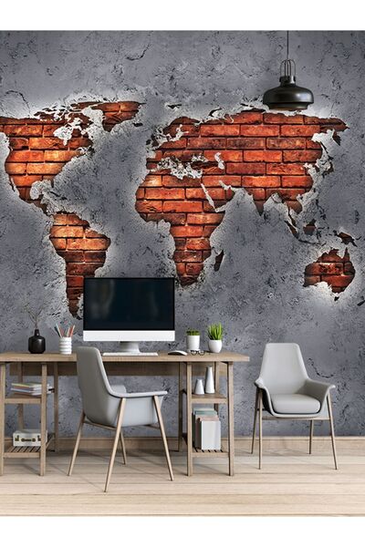 dreamwall Kabartma Sıva Kıta Harita Desenli Isı Ve Ses Yalıtımlı Sağlıklı Tekstil Duvar Kağıdı