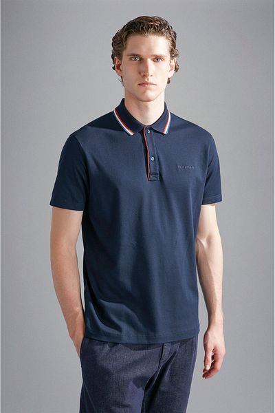 PAUL&SHARK Ανδρικό μπλουζάκι με λαιμόκοψη Navy Blue - Κοντό μανίκι, υφαντό, casual 14311719 -050