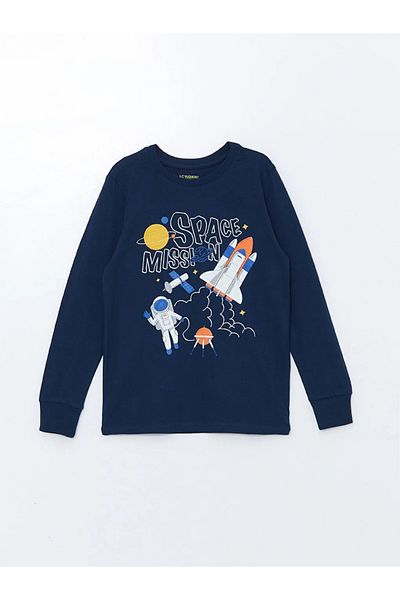 LC Waikiki Lcw Kids Boy's Pajamas Set - Navy, Crew Neck, Printed, Long Sleeve