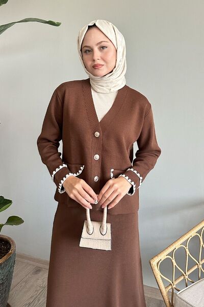 InStyle Komplet dzianinowy Bitter Brown - spódnica z przeszyciami