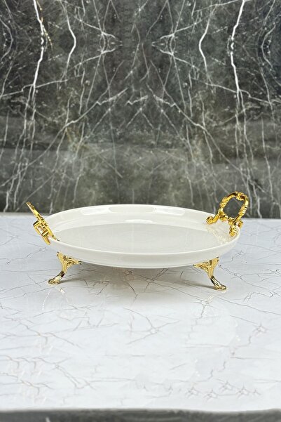 MAY HOME 2'Li Porselen Kand Ayaklı Sofra Sunum Seti & Kek Pasta Yemek Servis Tabağı