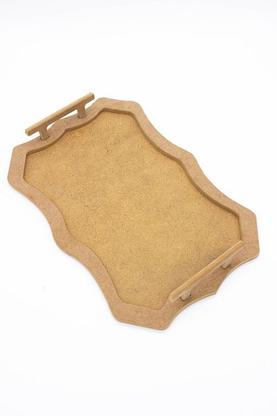 na neşeli ahşap Rectangle Patterned Small Size Presentation Tray with Wooden Handle