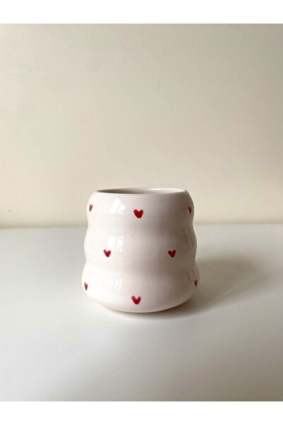 Nouis El Yapımı Kırmızı Kalpli Bubble Seramik Kupa