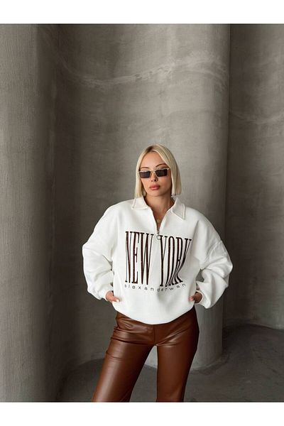 LACASE Hanorac oversize negru unisex - guler vertical, fermoar, imprimat cu 3 fire în interior