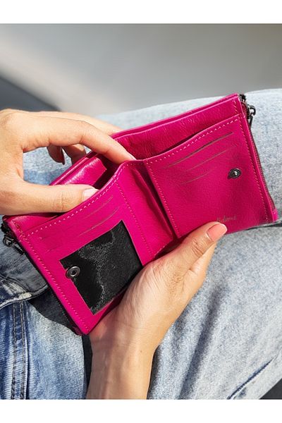 yedideri Soft Fuchsia Zippered Genuine Leather Wallet