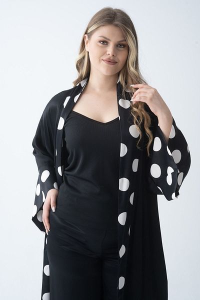 Nelly Plus Size Shawl Collar Black Dressing Gown & Kimono