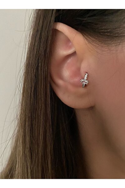 Okkostore Kadın Silver Baget Taşlı Halka Tragus