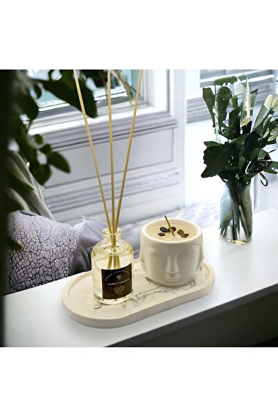 Genel Markalar Beyaz Renk Kokulu Mum Dekoratif Ve Amber Bambu Set Stant Hediye