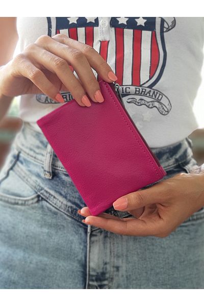 yedideri Soft Fuchsia Zippered Genuine Leather Wallet