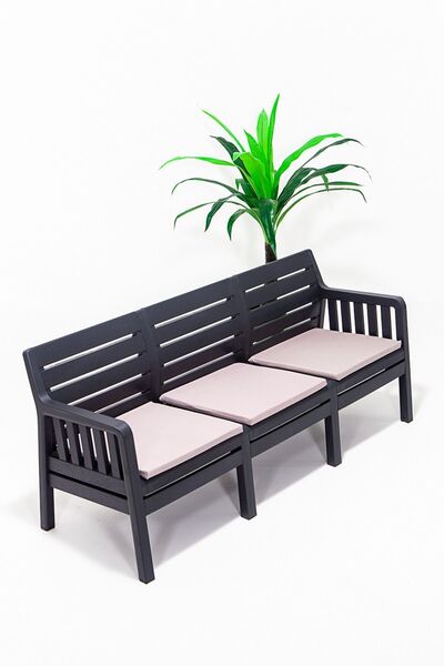 MOBETTO Lara Minderli Üçlü Koltuk Balkon Bahçe Koltuğu - Antrasit