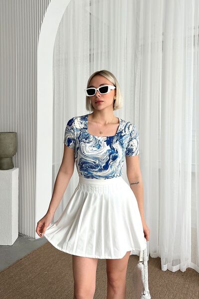 LACHT بلوزة نسائية ذات أكمام قصيرة وياقة مربعة للموسم الجديد باللون الأزرق ال...