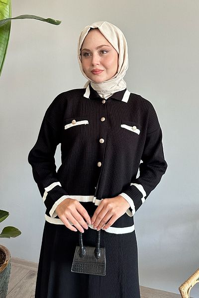 InStyle Μαύρο Σετ Πλεκτό - Φούστα ριγέ και ζακέτα