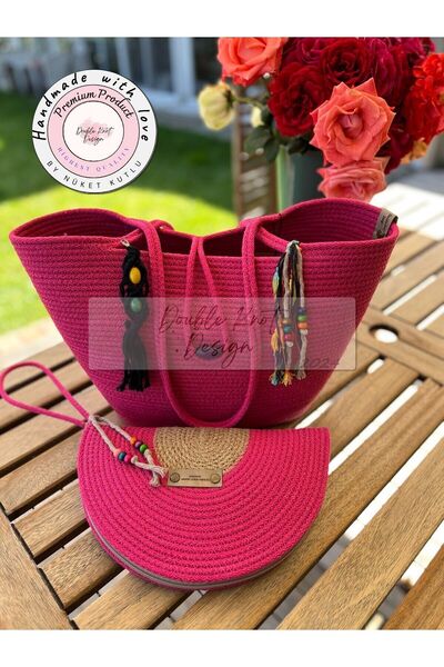 DOUBLE KNOT DESİGN Bella 2li Takım Plaj Çantası , El Çantası Clutch, Totebag,...