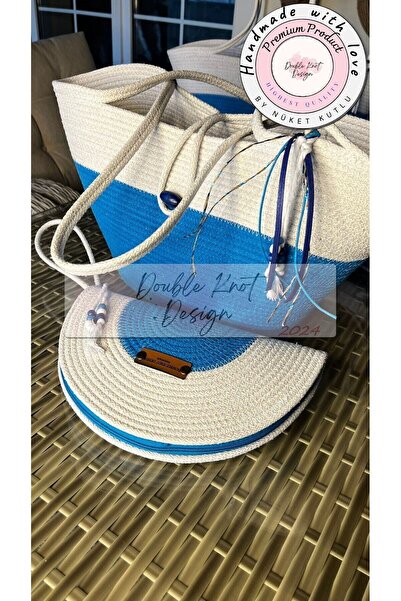 DOUBLE KNOT DESİGN 2li Takım Plaj Çantası , El Çantası Clutch, Totebag, Kadın...