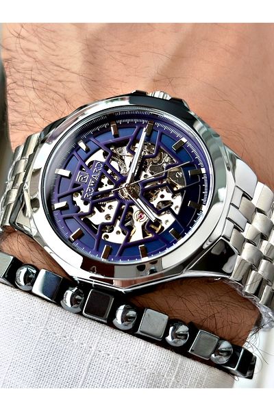 Reward Men's Silver Color Automatic Wrist Watch and Steel Cord - Bracelet Included