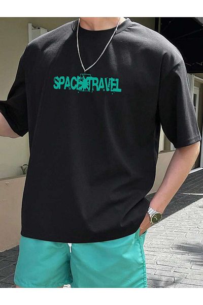 DEEPSENCE Unisex Oversize Μαύρο T-shirt - SPACE TRAVEL Back Printed