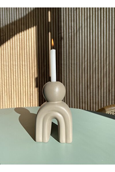 AstreHome Seramik El Yapımı Mumluk | Tasarım | Vizon Renk | Boy:16cm En:10cm |
